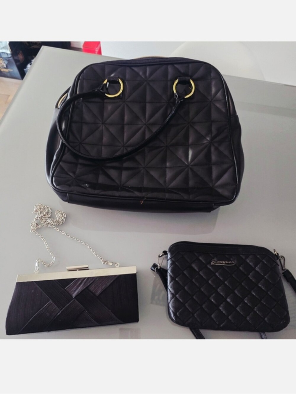 Bundel Lot Of 3 Elegant Black Quilted Handbag